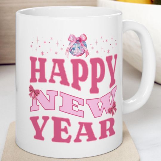 Discover Cute Happy New Year 2026 Mug, New Year's Eve Coffee Cup, Pink NYE Mug, 2026 New Years Gift, New Year's Eve Hostess Gift, Coquette Mug