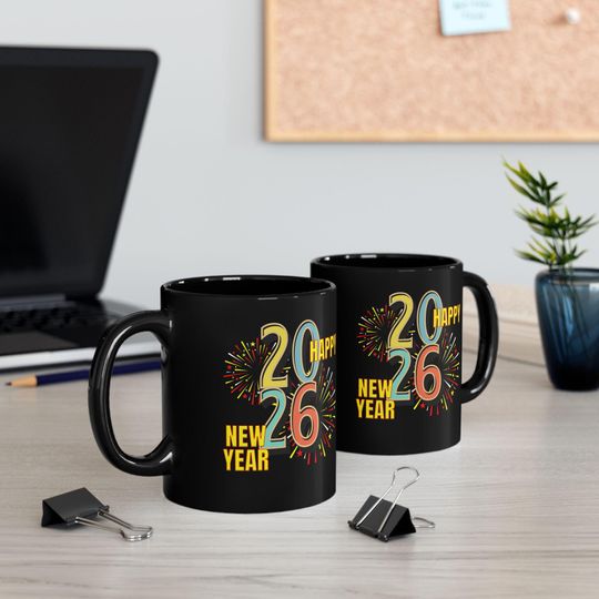 Discover 2026 New Year Fireworks Black Mug