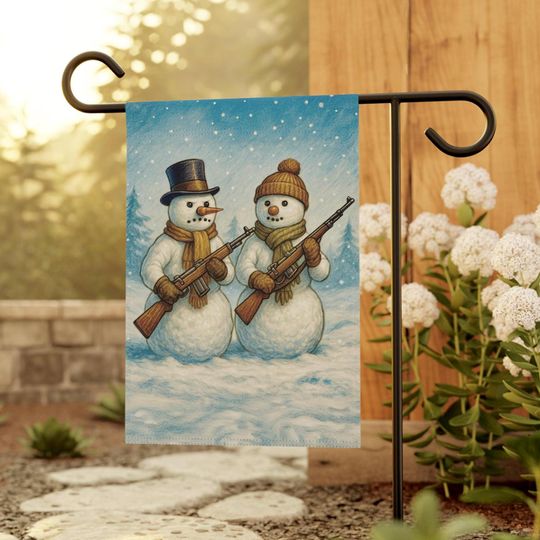 Discover Funny Armed Snowmen Garden Flag: Humorous Winter Decor