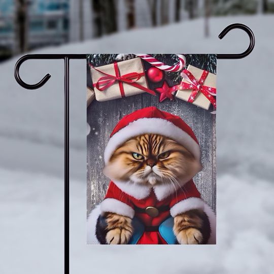 Discover Christmas Grumpy Cat Garden Flag, Holiday Cat Lover Decor, Funny Santa Claus Outdoor Banner, Festive Winter Yard Sign, Cute Seasonal Home