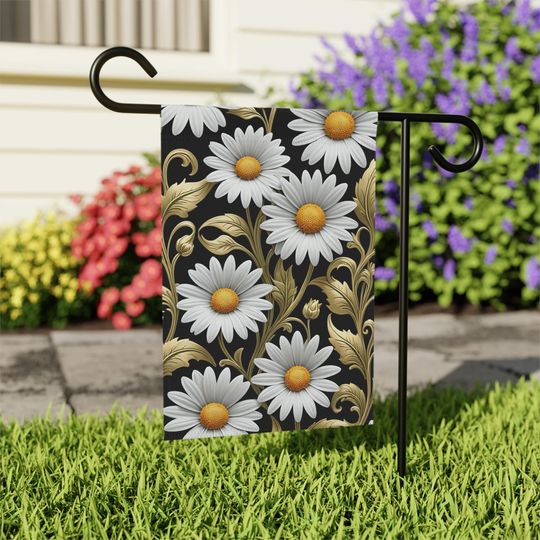 Daisy Garden Flag  Black & Gold Baroque Spring Decor