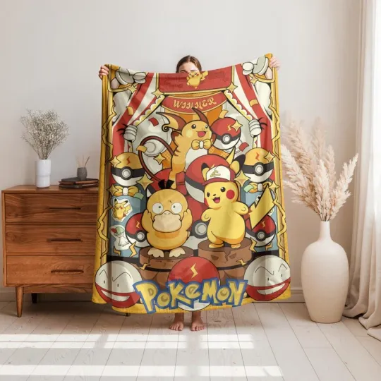 Discover Cute Electric Mouse Flannel Blanket Otaku Anime Decor Trainer Gift
