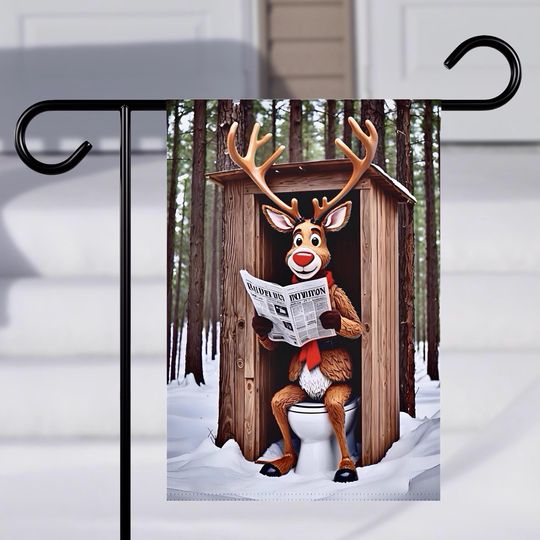Garden Flag, Christmas Reindeer Toilet Paper Flag, Winter Outdoor Decor, Funny Holiday Yard Sign, Festive Seasonal Garden Banner, Rudolph