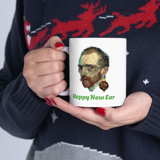 Discover Happy New Ear Van Gogh Mug Funny Art Holiday Coffee Gift (11oz, 15oz)