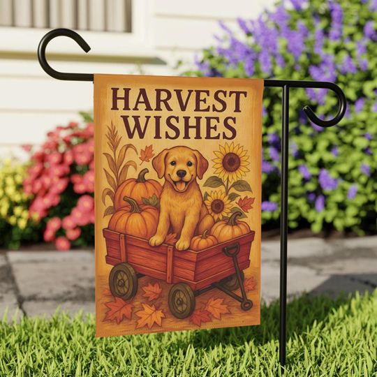 Discover Fall Garden Flag: Rustic Dog, Pumpkins & Sunflowers - Thanksgiving Decor
