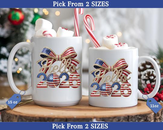 Discover Happy New Year 2026 Mug, Hello 2026 Coffee Cup, New Year Celebration Drinkware, Festive Flag Holiday Mug 11oz 15oz, New Years Eve Gift Idea
