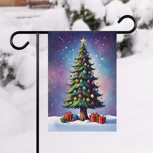 Discover Garden Flag, Christmas Tree Holiday Decor, Winter Snowflakes Yard Banner, Outdoor Decoration, Festive Seasonal Home Decor, Colorful