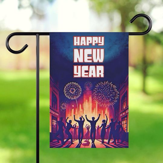 Discover Happy New Year Banner | Vibrant Celebration Scene, Cityscape Skyline & Fireworks Art for Festive Party Decor