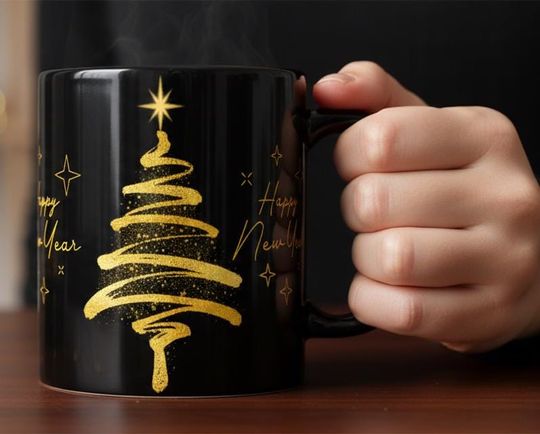 Discover Glam Gold Abstract Tree New Year Mug