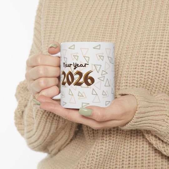 Discover 2026 Geometric Triangles Mug | New Year Coffee Cup