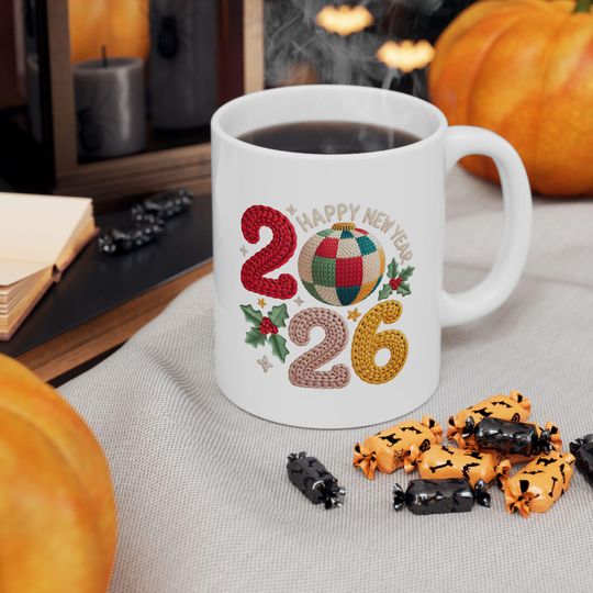 Discover 2026 Holly Glitter Numbers Mug | Christmas New Year Ceramic Mug