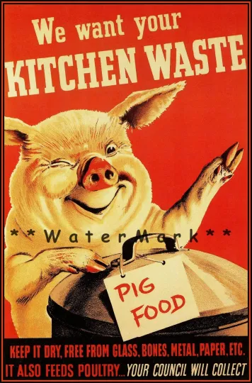 Discover We Want Your Kitchen Waste 1940 British Pig Food Vintage Poster Print Retro Art