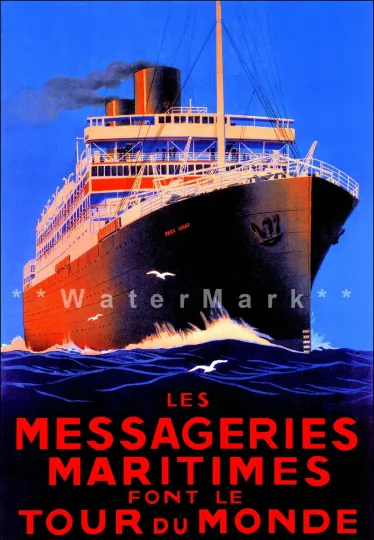 Discover Messageries Maritime 1930 Tour Du Monde Vintage Poster Print Retro Style Art (b