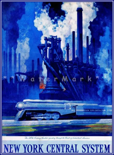 Discover New York Central Railroad 1920 Industry Speed Vintage Poster Print Train Travel