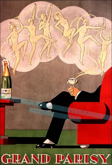 Discover Champagne Grand Parisy 1930 Dreams Vintage Poster Print Retro Style Wall Art