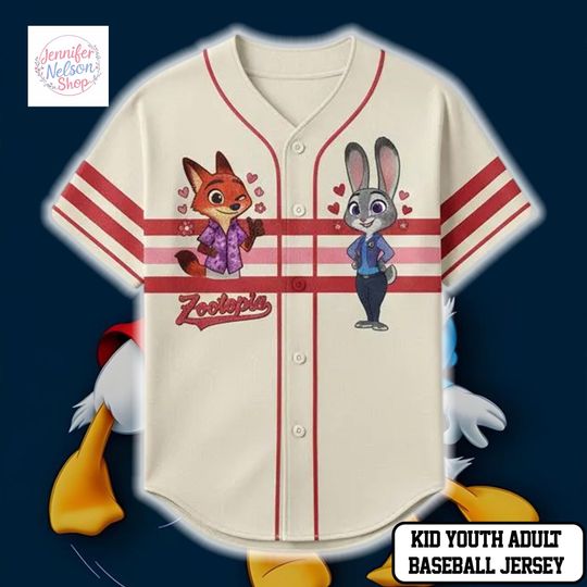 Discover Nick Wilde & Judy Hopps Couple Baseball Jersey, Personalized Zootopia Valentine Shirt, Custom Date Gift