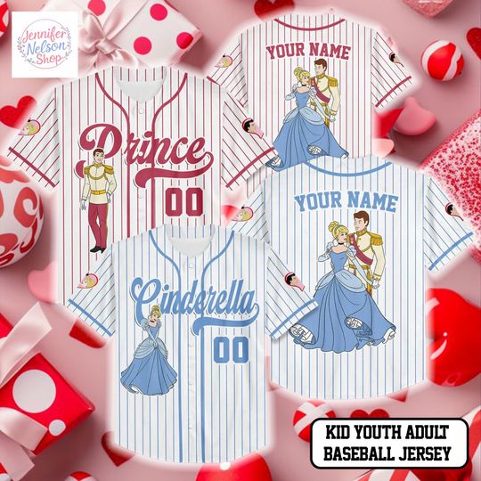Discover Personalize Cinde and Prince Baseball Jersey, Custom Disney Princess Cinde Valentines Day Jersey Shirt, Disney Couple Gift