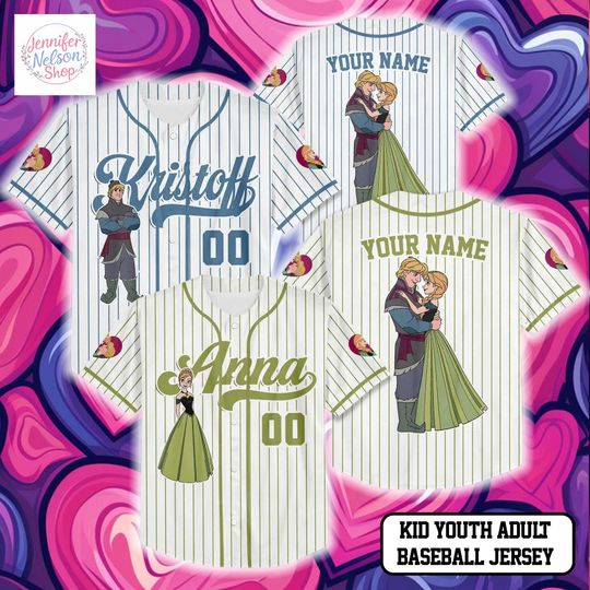 Discover Personalize Anna and Kristoff Baseball Jersey, Custom Frozen Valentines Day Jersey Shirt, Disney Couple Gift