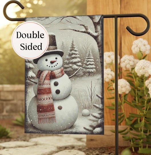 Discover Winter Snowman Garden Flag: Double Sided Vintage Outdoor Decor
