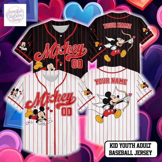 Discover Custom Disney Mickey Valentine Xoxo Baseball Jerseys, Disneyland Kid Youth Adult Valentine Jersey, Mickey Minnie Lovers Jersey