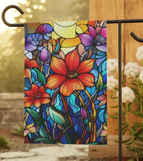 Discover Vibrant Floral Garden Flag for Outdoor Decor: Cheerful Stained Glass Flower Design