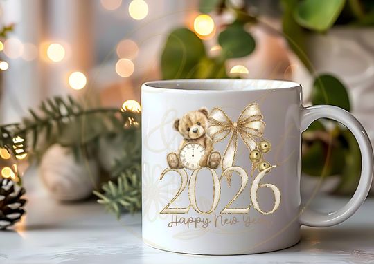 Discover 2026 New Year Mug with Cute Teddy Bear