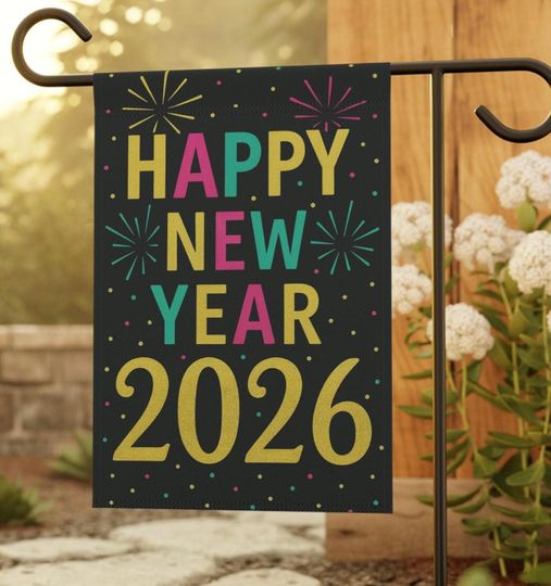 Discover Double Sided Happy New Year 2026 Flag, Colorful New Years Garden Flag And House Flag, 12x18 & 24.5x32