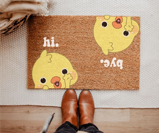 Discover Cute Chick Hi Bye Doormat, Funny Welcome Mat, Cartoon Chicken Rug, Farmhouse Entryway Decor