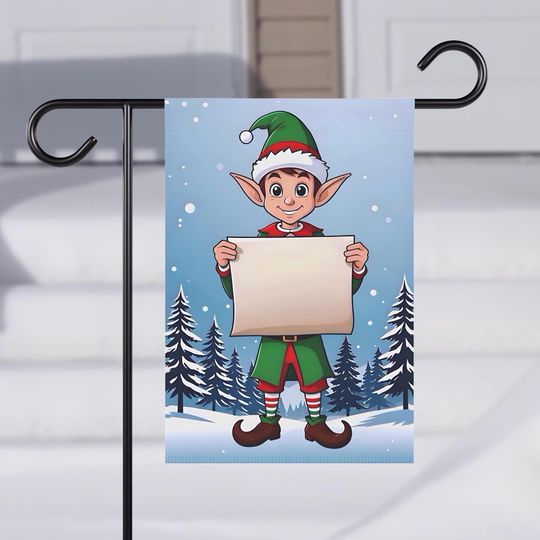 Discover Personalized Christmas Elf Garden Flag, Winter Landscape House Banner with Personalized Text, Holiday Outdoor Decor, Xmas Elf Yard Sign
