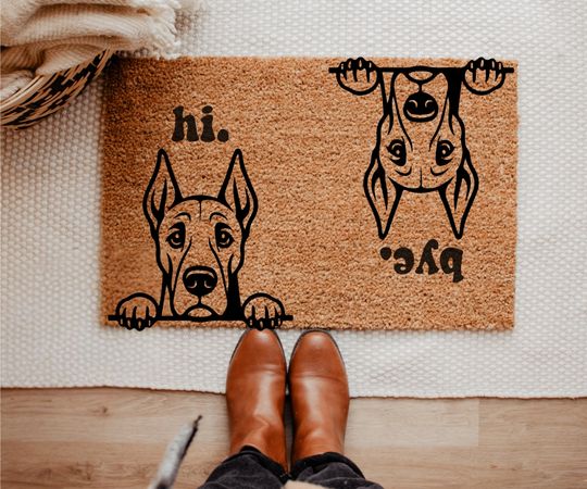 Discover Welcome Doormat Doberman Dog, Cute Puppy Front Door Mat, Pet Lover Gift | Funny Dog Door Decor