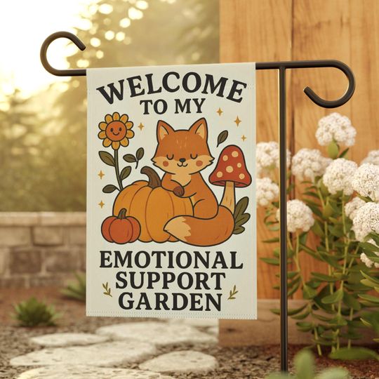 Discover Welcome to My Emotional Support Garden Flag Cute Fox Fall Pumpkin Yard Decor | Whimsical Garden Banner | Cottagecore Outdoor Gift