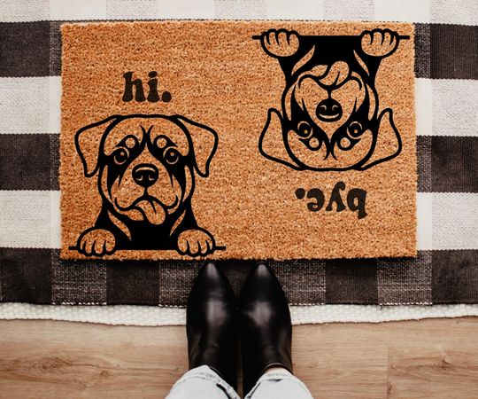 Welcome Doormat Rottweiler Dog, Cute Puppy Front Door Mat, Pet Lover Gift | Funny Dog Door Decor