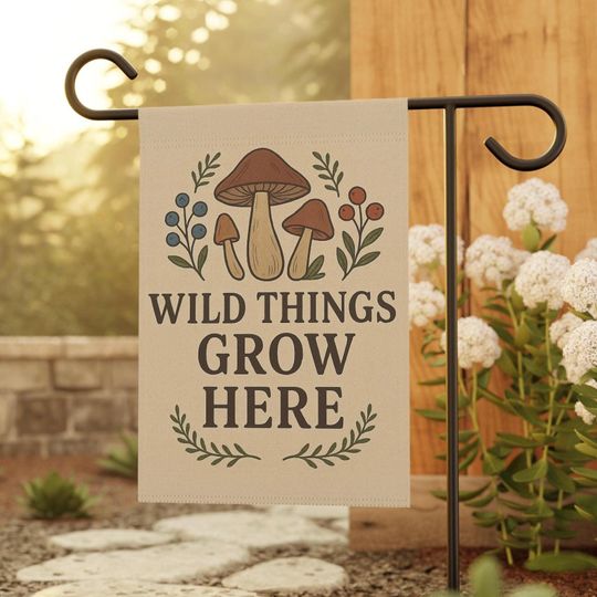 Discover Mushroom Garden Flag: Cottagecore Botanical Decor, Foraging Design