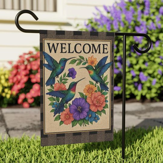 Discover Hummingbird Garden Flag: Floral Burlap Welcome Sign, Double Sided