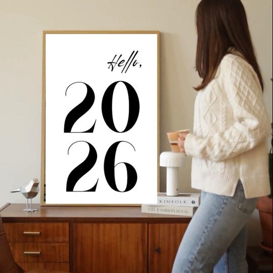 Discover hello 2026 poster new year wall art print minimalist typography printable modern holiday decor