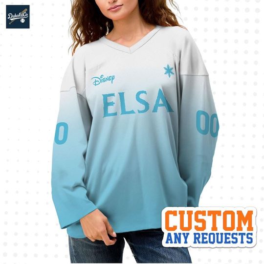 Discover Custom Princess Elsa Ombre Color Hockey Jersey, Disney Baseball Jersey Sports, Cute Birthday Gifts For Fans, Disneyland Family