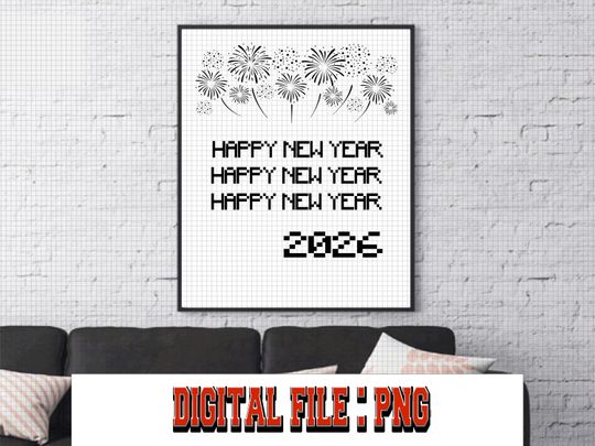 Discover Happy New Year Printable-2026 NYE Poster-Pixel Style 2026 Printable Wall Art-Fireworks New Year Poster-RetroNYE Party Decor-Digital Download
