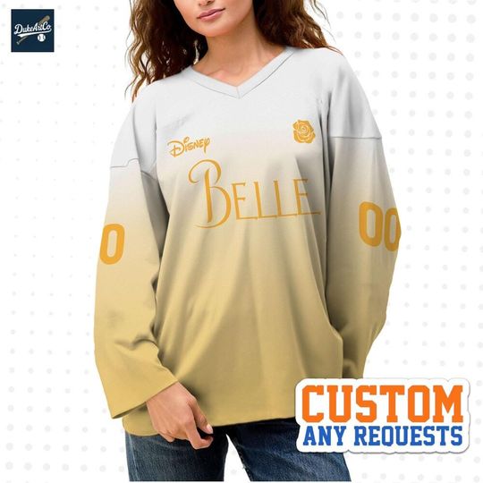 Discover Custom Princess Belle Ombre Color Hockey Jersey, Disney Baseball Jersey Sports, Cute Birthday Gifts For Fans, Disneyland Family