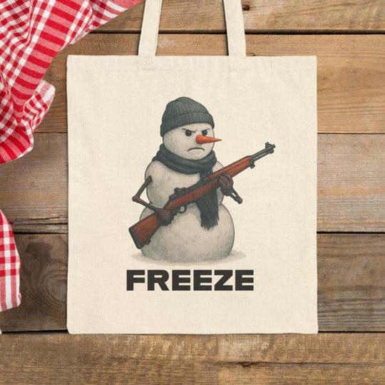 Discover Funny Tactical Snowman Tote Bag, Winter Humor Veteran Gift
