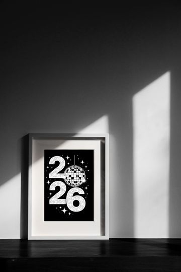 Discover 2026 New Year Wall Art, Disco Ball Poster, Sparkly New Years Eve Printable, Party Decor Digital Download, Glam Glitter Celebration Print