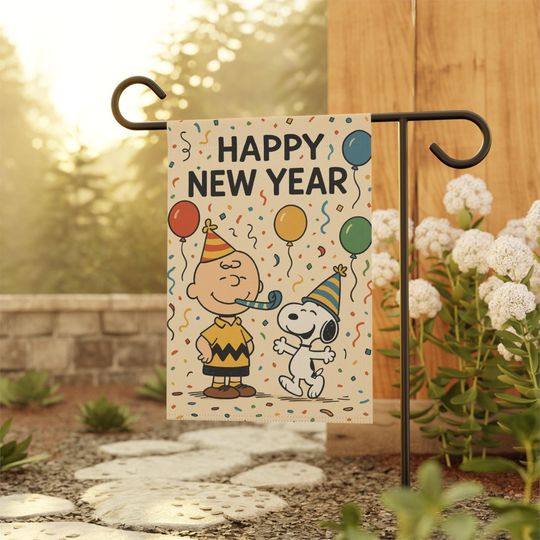 Discover Happy New Year Charlie Brown and Snoopy Garden Flag | Garden Banner