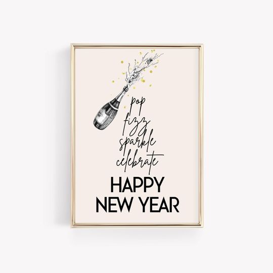Discover new year 2026 printable wall art | new years eve decor | happy new year sign | champagne bar cart print | nye decorations | digital download