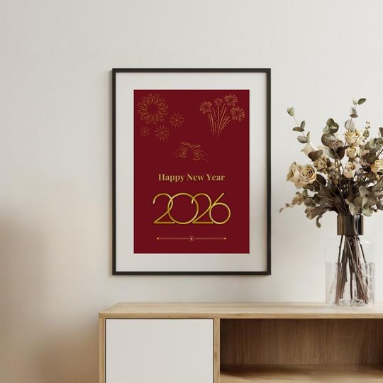 Discover Happy New Year 2026 Printable Wall Art, Red or Green Fireworks Poster, Chinese Lunar New Year Digital Download, Instant PDF