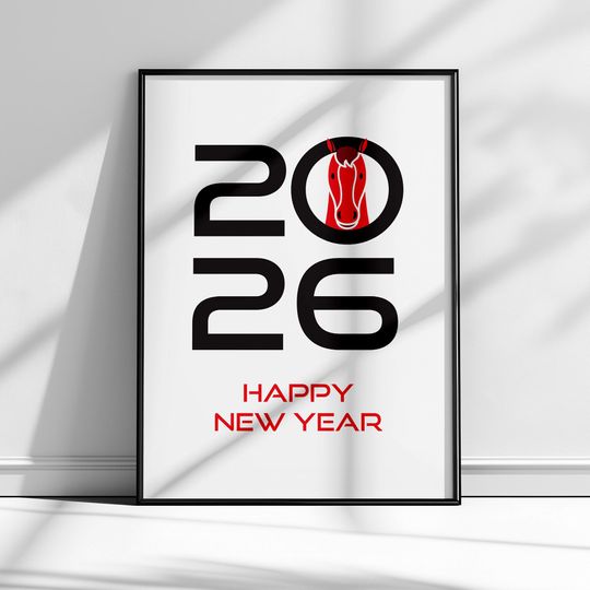 Discover New Year 2026 Fire Horse Printable Poster Instant Download, Holiday Wall Art, Digital Download