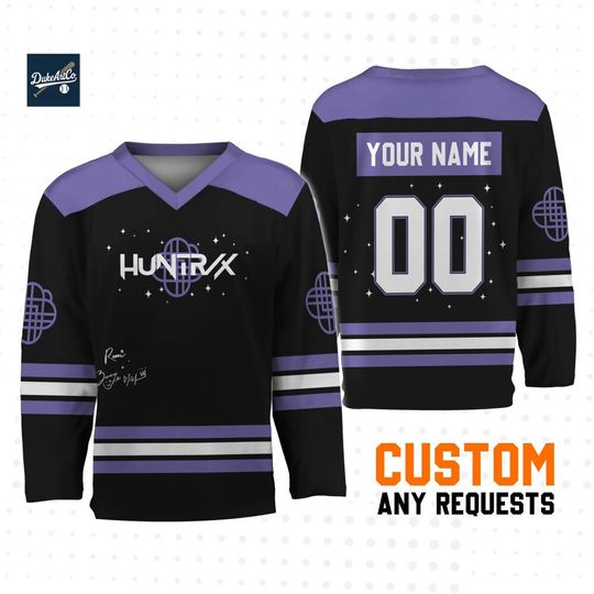 Discover Personalize Huntrix Signature Hockey Jersey, Custom Kpop idol Hockey Jersey, Gift For Kpop Fan, Kpop Movie
