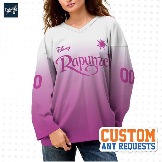 Discover Custom Princess Rapunzel Ombre Color Hockey Jersey, Disney Baseball Jersey Sports, Cute Birthday Gifts For Fans, Disneyland Family