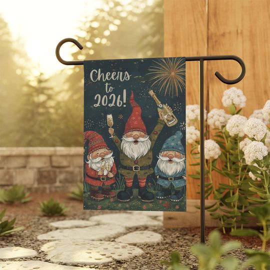 Discover Whimsical Garden Gnomes Happy New Year 2026 Garden Flag