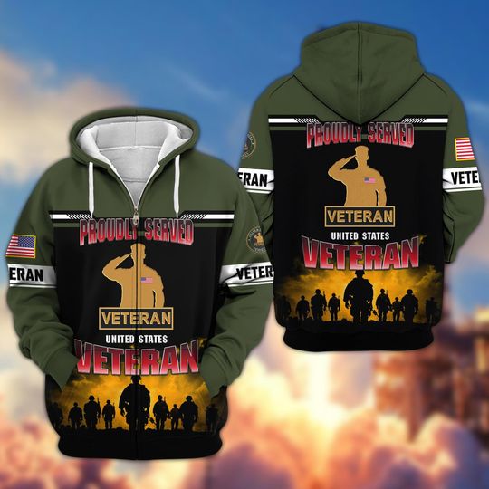 Veterans Hoodie - Patriotic 3D Zip Up Military Jacket, Veterans Day Gift