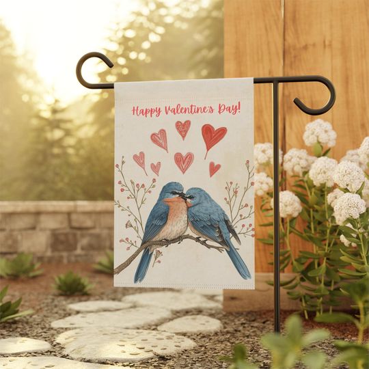 Discover Bluebirds Valentine's Day Garden Flag