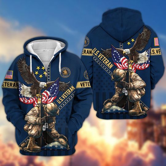 Discover Veterans 3D Zip Hoodie for Grandpa and Dad, Patriotic Military Hoodie, Veteran Day and Father's Day Gift